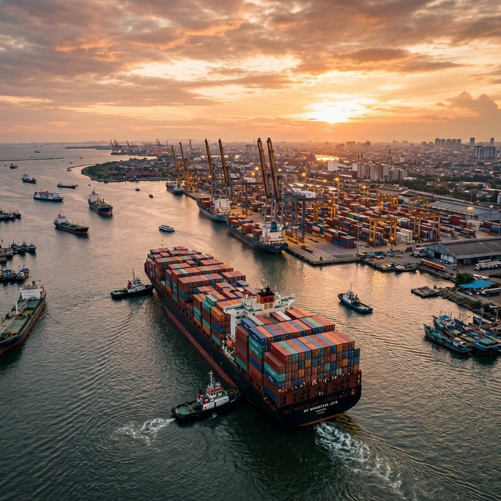 Kapal Cargo di Pelabuhan Indonesia